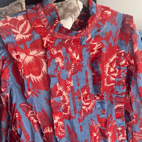 FARM RIO Floral Ruffle Blouse - Red and Blue - Picture 2 of 9